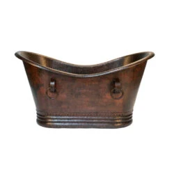 Premier Copper Products 60" Hammered Copper Double Slipper Bathtub With Rings
