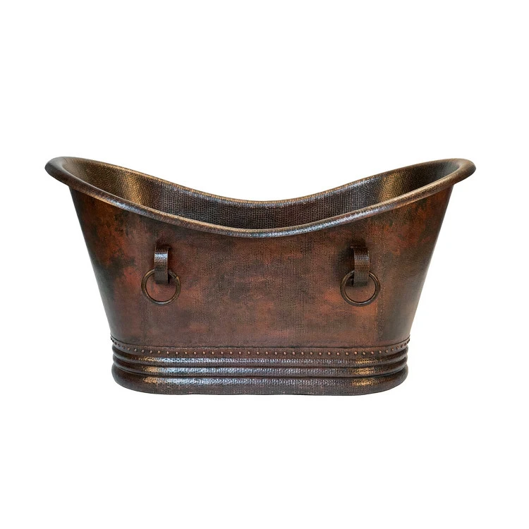 Premier Copper Products 60" Hammered Copper Double Slipper Bathtub With Rings 3 Premier Copper Products 60" Hammered Copper Double Slipper Bathtub With Rings