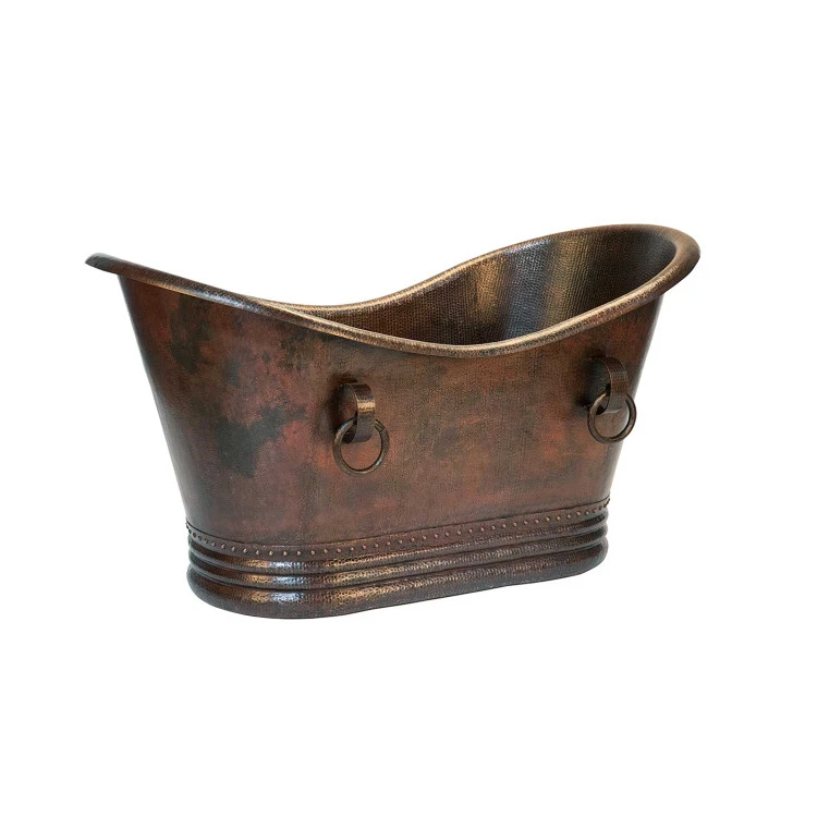 Premier Copper Products 60" Hammered Copper Double Slipper Bathtub With Rings 4 Premier Copper Products 60" Hammered Copper Double Slipper Bathtub With Rings - Image 2