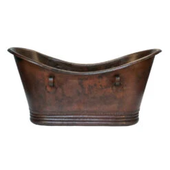 Premier Copper Products 72" Hammered Copper Double Slipper Bathtub With Rings
