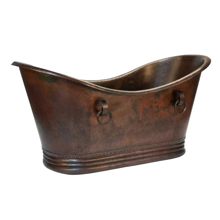 Premier Copper Products 72" Hammered Copper Double Slipper Bathtub With Rings 4 Premier Copper Products 72" Hammered Copper Double Slipper Bathtub With Rings - Image 2