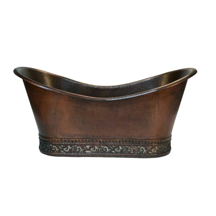 Premier Copper Products 67" Hammered Copper Double Slipper Bathtub With Scroll Base And Nickel Inlay 3 Premier Copper Products 67" Hammered Copper Double Slipper Bathtub With Scroll Base And Nickel Inlay