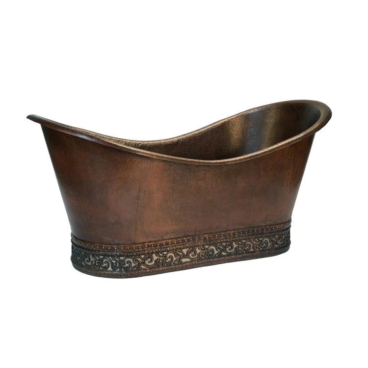 Premier Copper Products 67" Hammered Copper Double Slipper Bathtub With Scroll Base And Nickel Inlay 4 Premier Copper Products 67" Hammered Copper Double Slipper Bathtub With Scroll Base And Nickel Inlay - Image 2