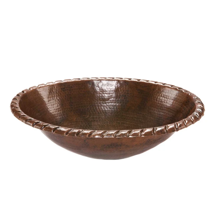 Premier Copper Products Oval Roped Rim Self Rimming Hammered Copper Sink 3 Premier Copper Products Oval Roped Rim Self Rimming Hammered Copper Sink