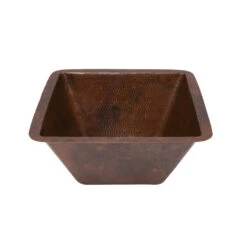 Premier Copper Products 15" Square Under Counter Hammered Copper Bathroom Sink
