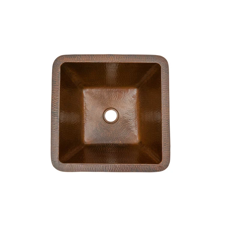 Premier Copper Products 15" Square Under Counter Hammered Copper Bathroom Sink 4 Premier Copper Products 15" Square Under Counter Hammered Copper Bathroom Sink - Image 2