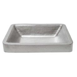 Premier Copper Products Rectangle Skirted Vessel Hammered Copper Sink In Electroless Nickel