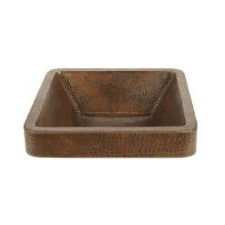 Premier Copper Products Square Skirted Vessel Hammered Copper Sink