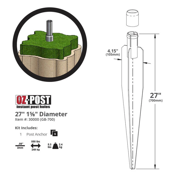 OZCO Building Products OZ-POST GB-700 Round Post Anchor - 1-5/8" 4 OZCO Building Products OZ-POST GB-700 Round Post Anchor - 1-5/8" - Image 2