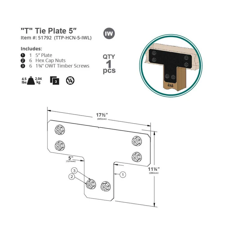 OZCO Building Products OWT-LITE Ironwood 'T' Tie Connector - 5" 5 OZCO Building Products OWT-LITE Ironwood 'T' Tie Connector - 5" - Image 3
